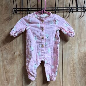 Cat & Jack Pink Muslin Baby Footie with Sheep Print